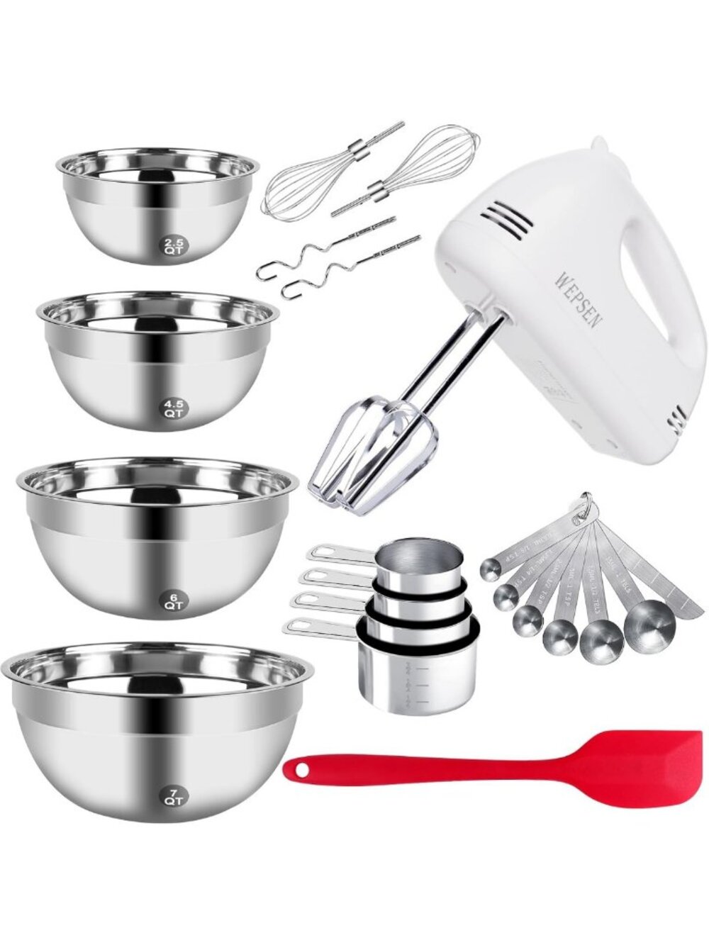 5-Speed Electric Hand Mixer with 4 Mixing Bowls & Whisks - Kitchen Baking Set